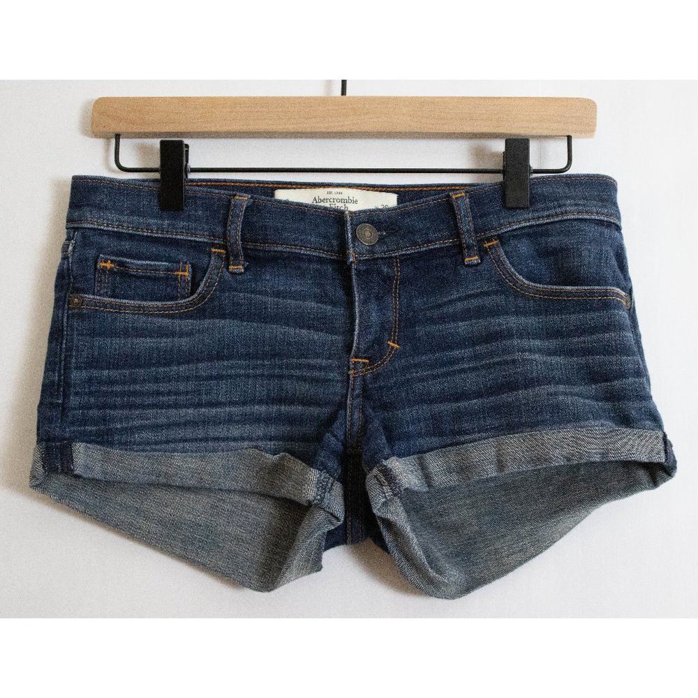 Abercrombie & Fitch Dark Wash Rolled Cuff Stretch Denim Jean Shorts - 2